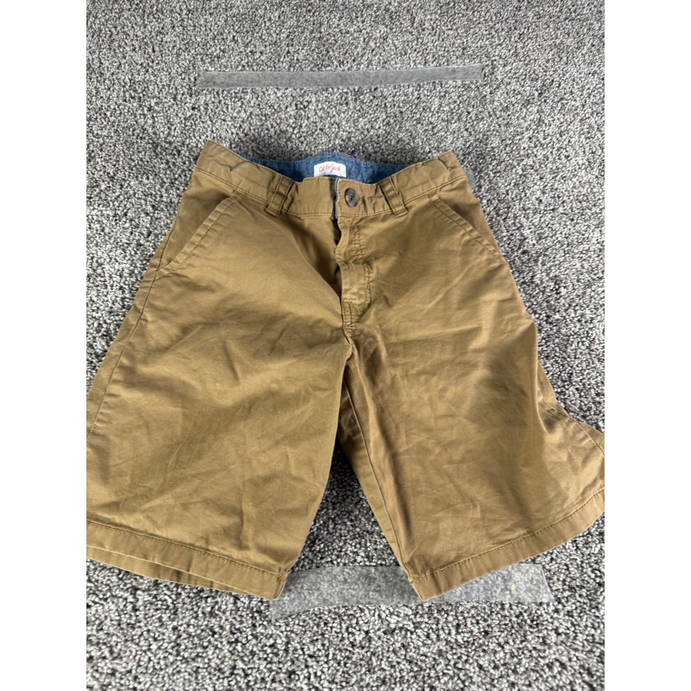 Cat & Jack Boys Brown Chino Shorts‎ Size 12 Tan Flat Front Cotton Twill School